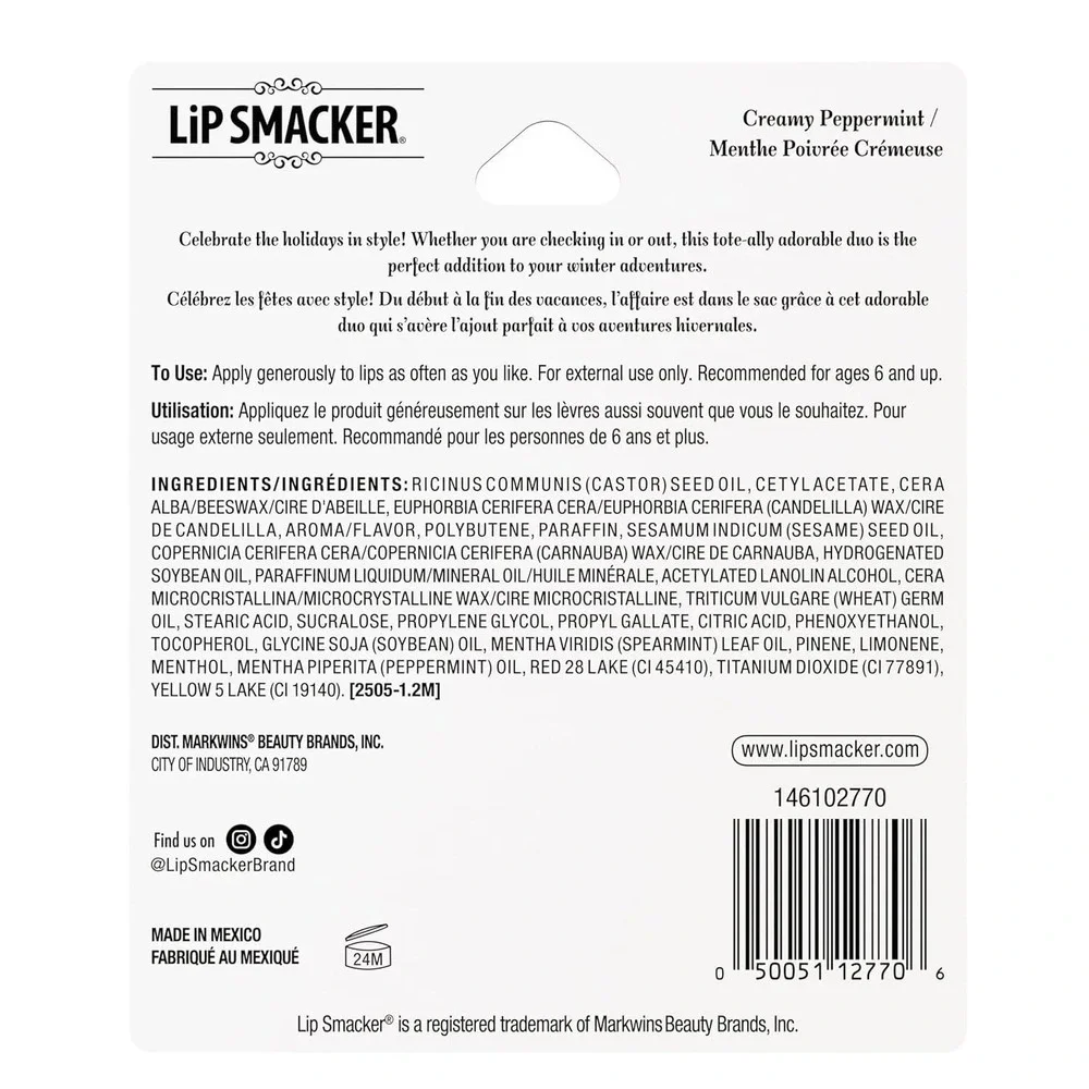 NEW! Lip Smacker Creamy Peppermint Holiday Lip Balm Mini Tote Keychain 0.14 oz